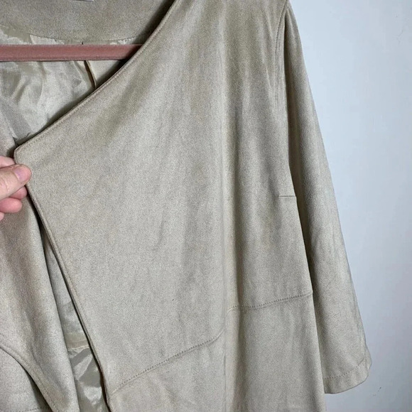 Sara Campbell Faux Suede Open Front Beige Cardigan Jacket Size Small 3/4 sleeves - Picture 8 of 9